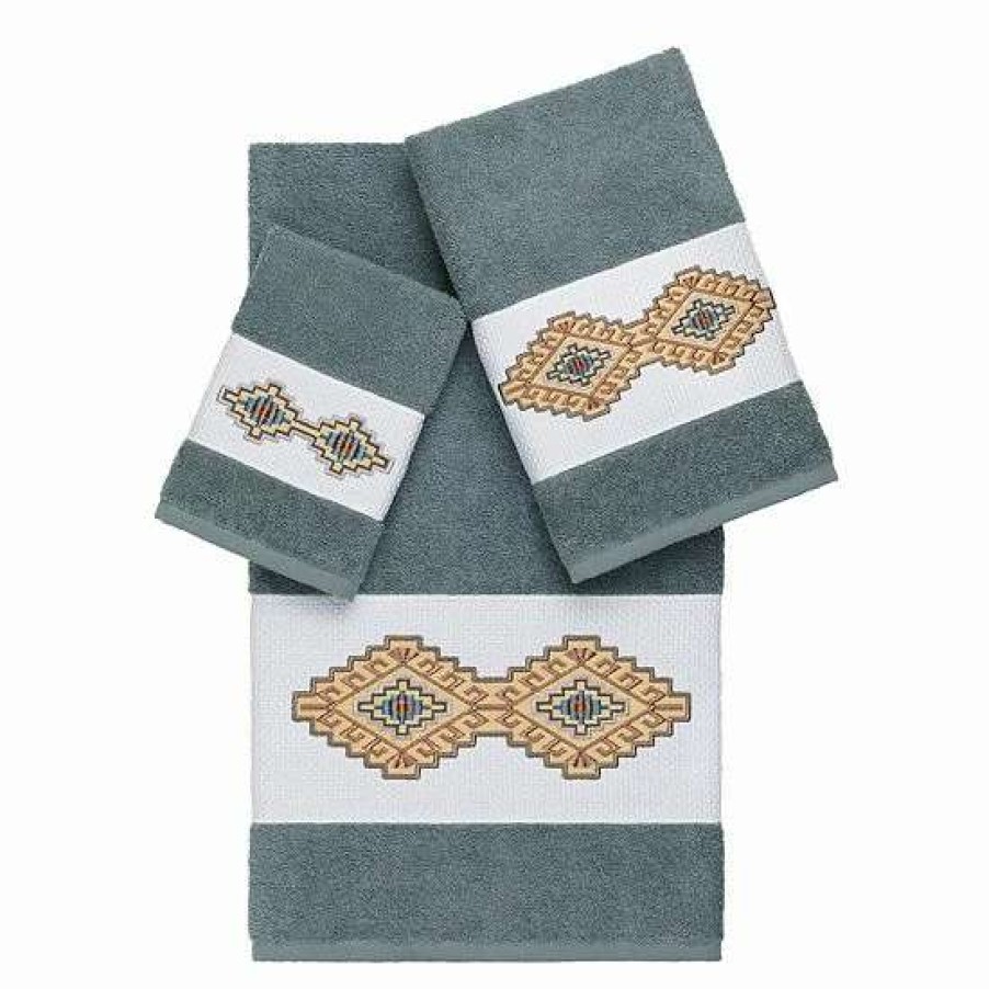 Bed & Bath * | Linum Home Textiles 3-Piece Turkish Cotton Gianna Embellished Bath Towel Set Light Gray