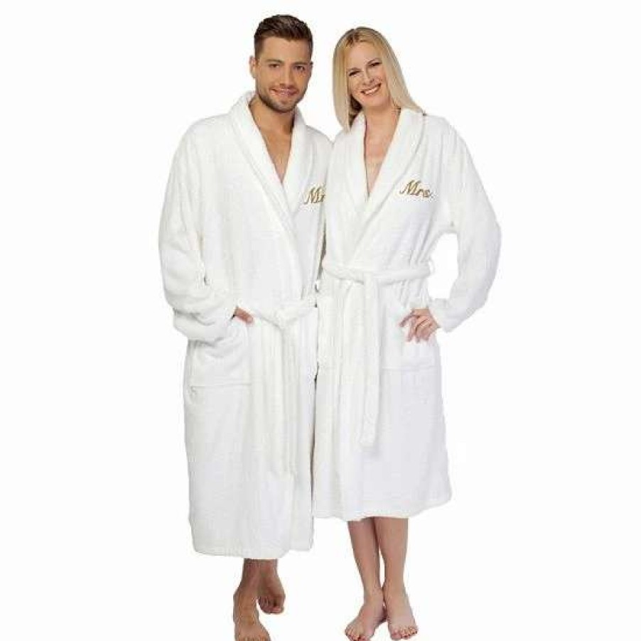 Clothing * | Linum Home Textiles "Mr." Terry Bathrobe White Gold