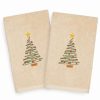 Bed & Bath * | Linum Home Textiles Christmas 2-Pack Tree Embroidered Luxury Turkish Cotton Hand Towels Sand