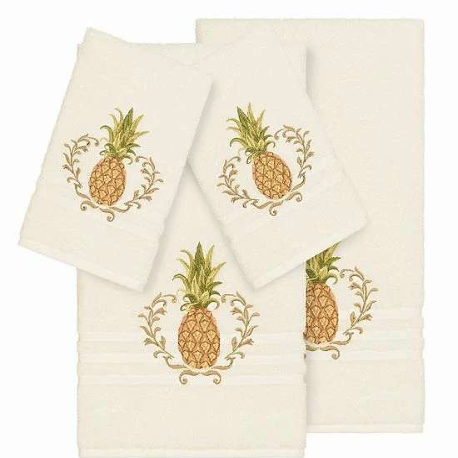 Bed & Bath * | Linum Home Textiles 4-Piece Turkish Cotton Welcome Embellished Towel Set Cream