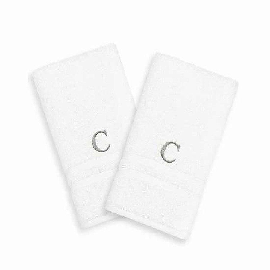 Bed & Bath * | Linum Home Textiles 2-Pack Silver-Tone Monogram Hand Towel