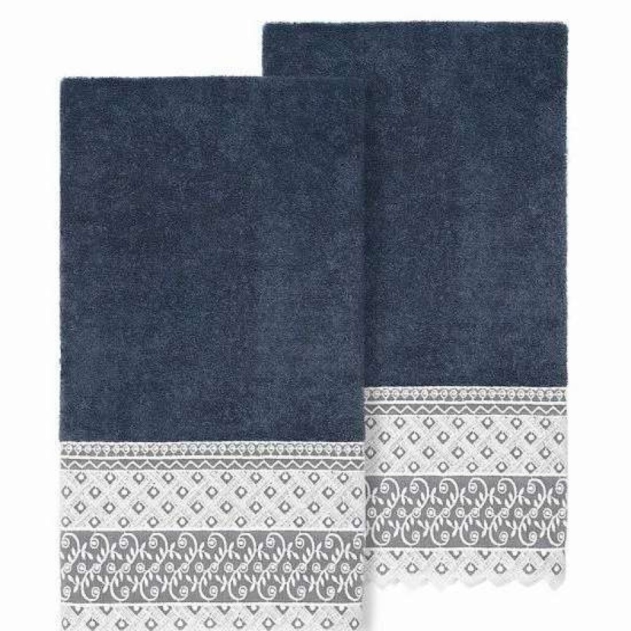 Bed & Bath * | Linum Home Textiles Turkish Cotton Aiden 2-Piece White Lace Embellished Bath Towel Set