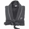 Clothing * | Linum Home Textiles Turkish Cotton Personalized Satin Piped Trim Waffle Terry Gray Bathrobe