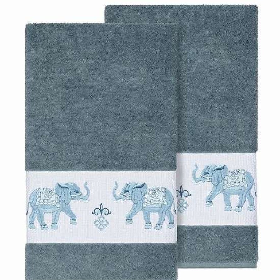 Bed & Bath * | Linum Home Textiles Turkish Cotton Quinn Embellished Bath Towel Set Teal