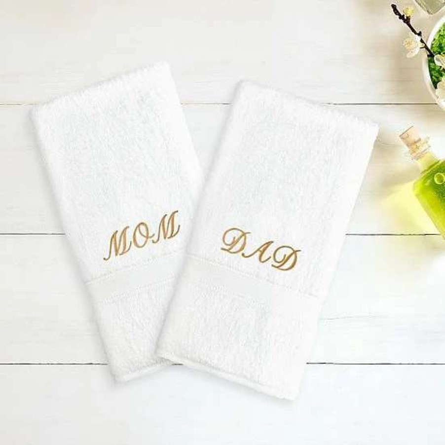 Bed & Bath * | Linum Home Textiles "Mom & Dad" Embroidered 2-Pack Hand Towels Gold