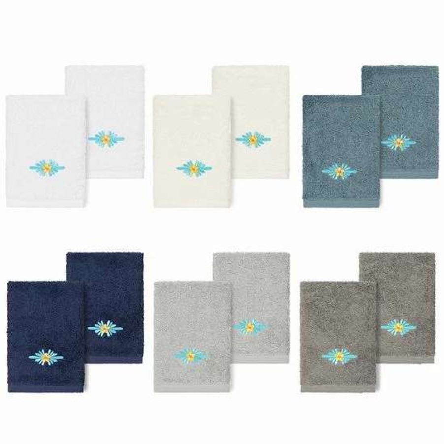 Bed & Bath * | Linum Home Textiles Turkish Cotton Feliz 2-Piece Embellished Washcloth Set Dark Gray