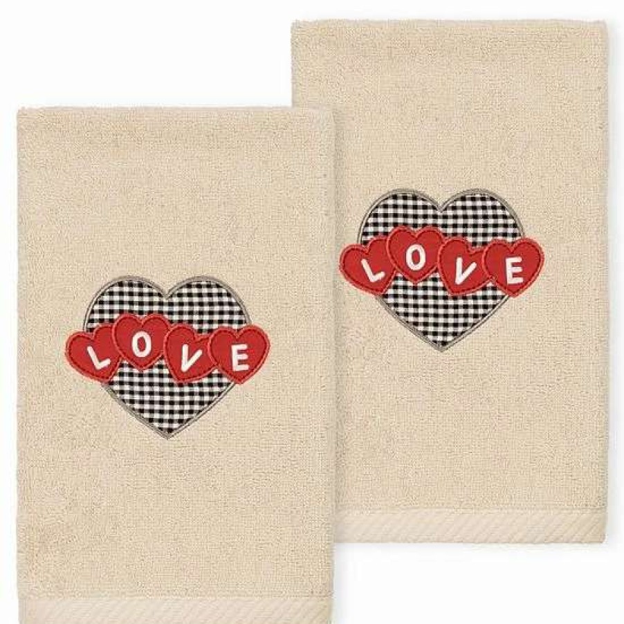 Bed & Bath * | Linum Home Textiles Love Hearts Embroidered Luxury Turkish 2-Pack Cotton Hand Towels Set White