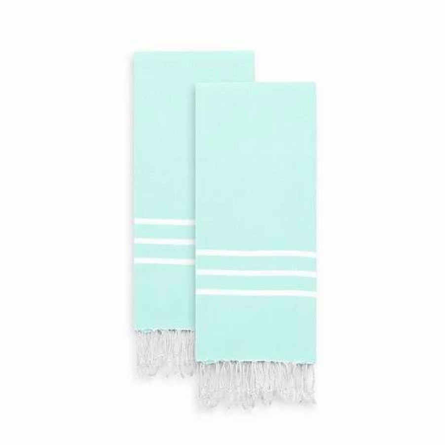 Bed & Bath * | Linum Home Textiles 2-Pack Alara Pestemal Color Hand Towels Soft Aqua