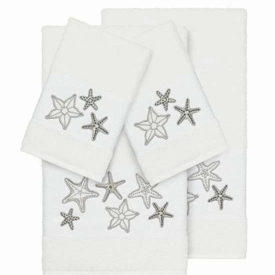 Bed & Bath * | Linum Home Textiles 4-Piece Lydia Embellished Bath Towel Set White