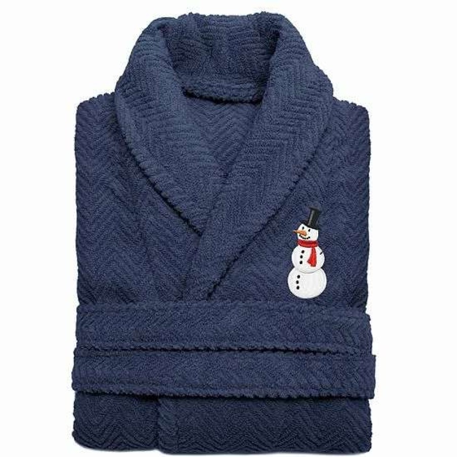 Clothing * | Linum Home Textiles Herringbone Weave Embroidered Snowman Bathrobe White