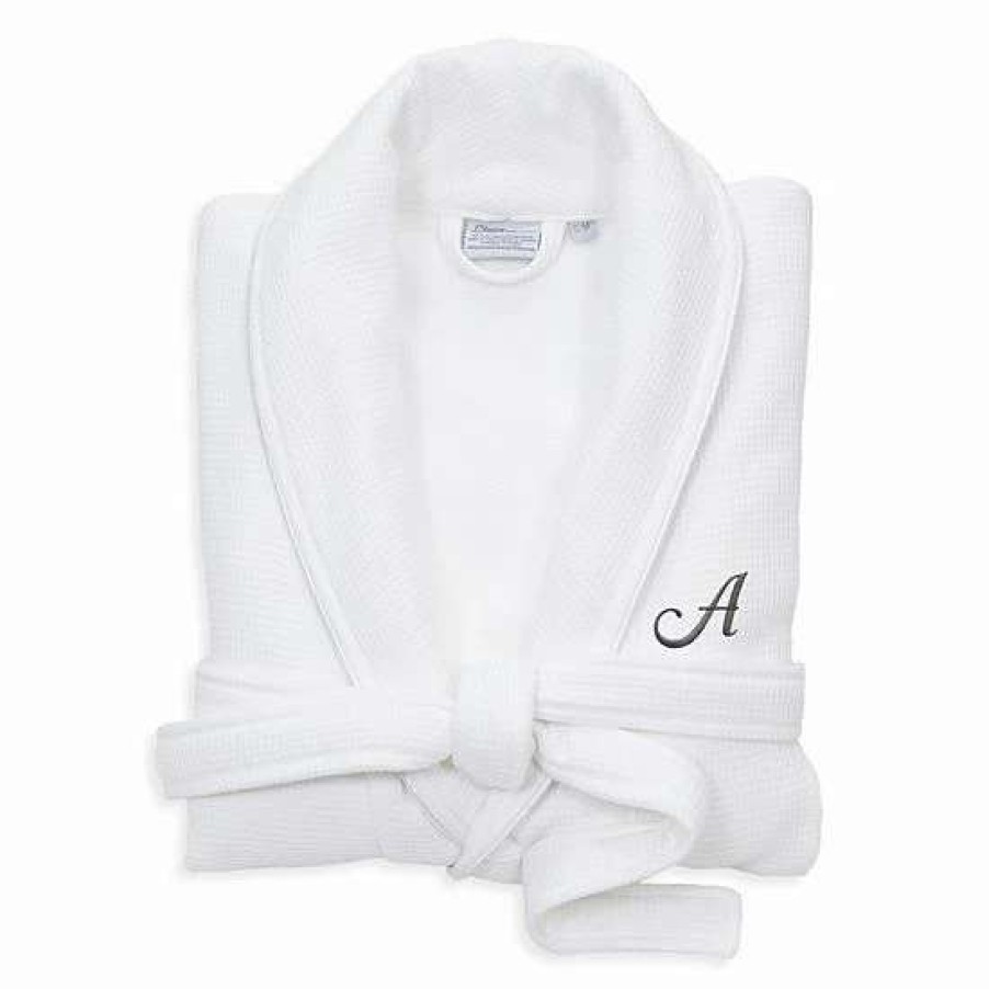 Clothing * | Linum Home Textiles Turkish Cotton Personalized Satin Piped Trim Waffle Terry White Bathrobe