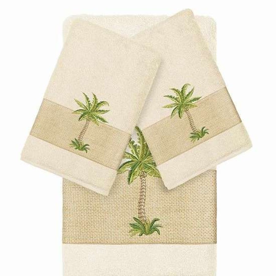 Bed & Bath * | Linum Home Textiles 3-Piece Colton Embellished Bath Towel Set Cream