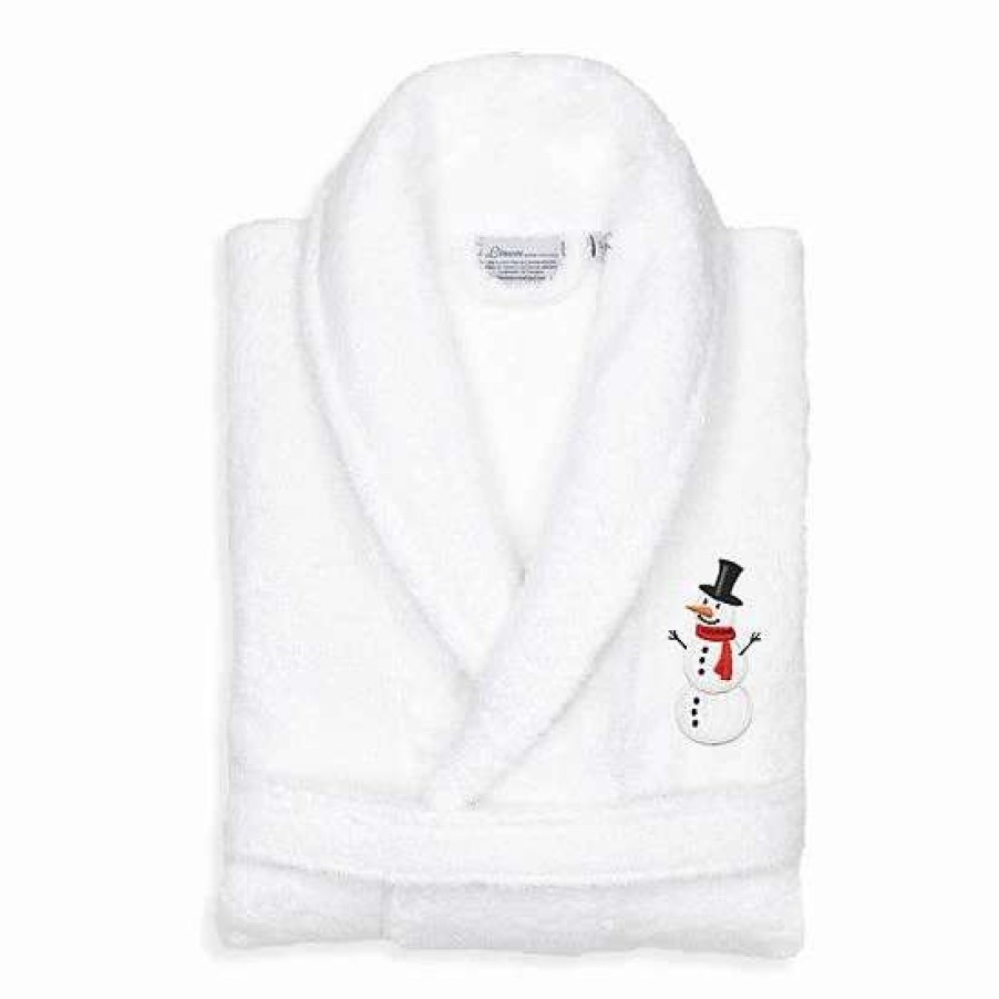 Clothing * | Linum Home Textiles Turkish Cotton Terry Embroidered Snowman Bathrobe Navy