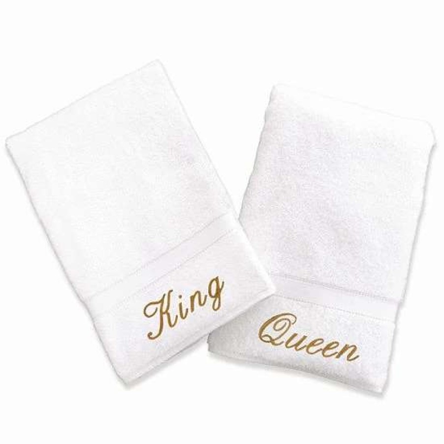 Bed & Bath * | Linum Home Textiles Terry 2-Pk. "King" & "Queen" Hand Towels