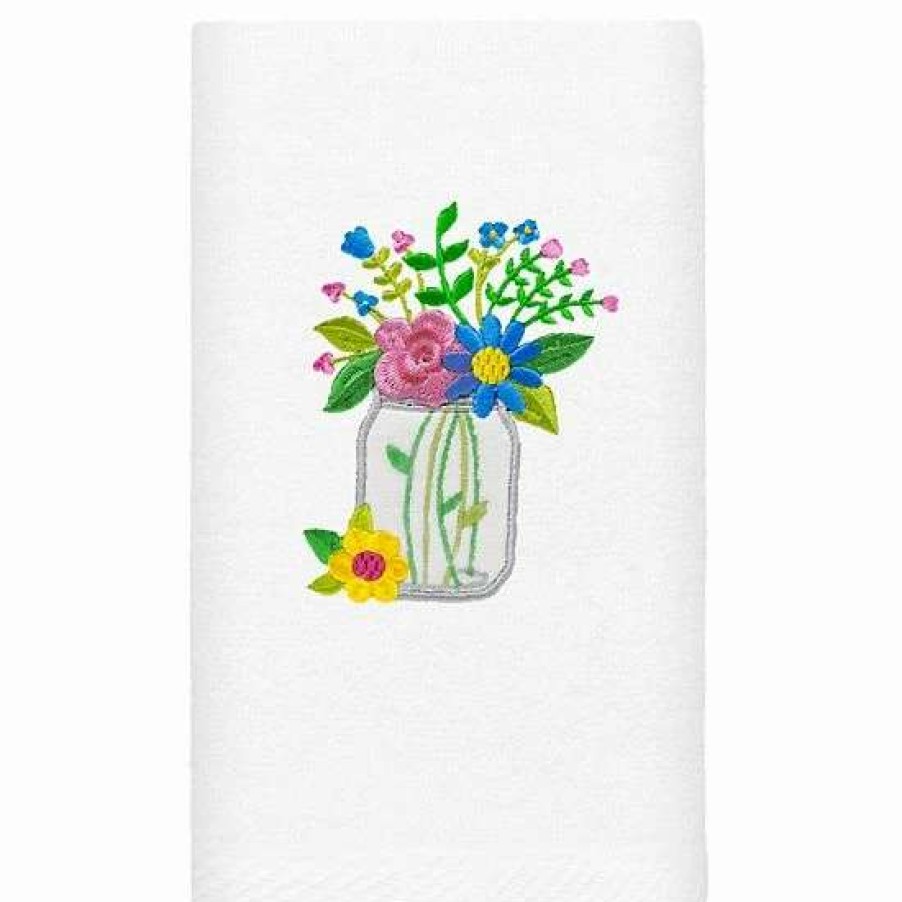 Bed & Bath * | Linum Home Textiles Country Bouquet Embroidered Luxury Turkish Cotton Hand Towel White