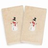 Bed & Bath * | Linum Home Textiles 2-Pack Snowman Embroidered Hand Towel Set White