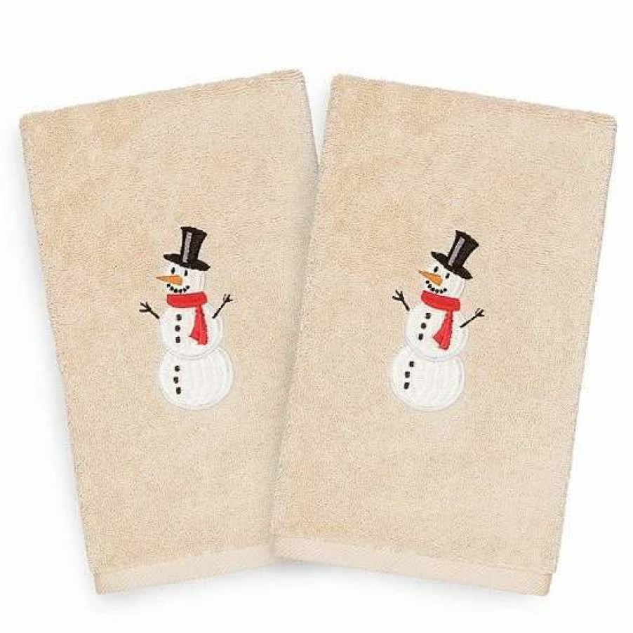 Bed & Bath * | Linum Home Textiles 2-Pack Snowman Embroidered Hand Towel Set White