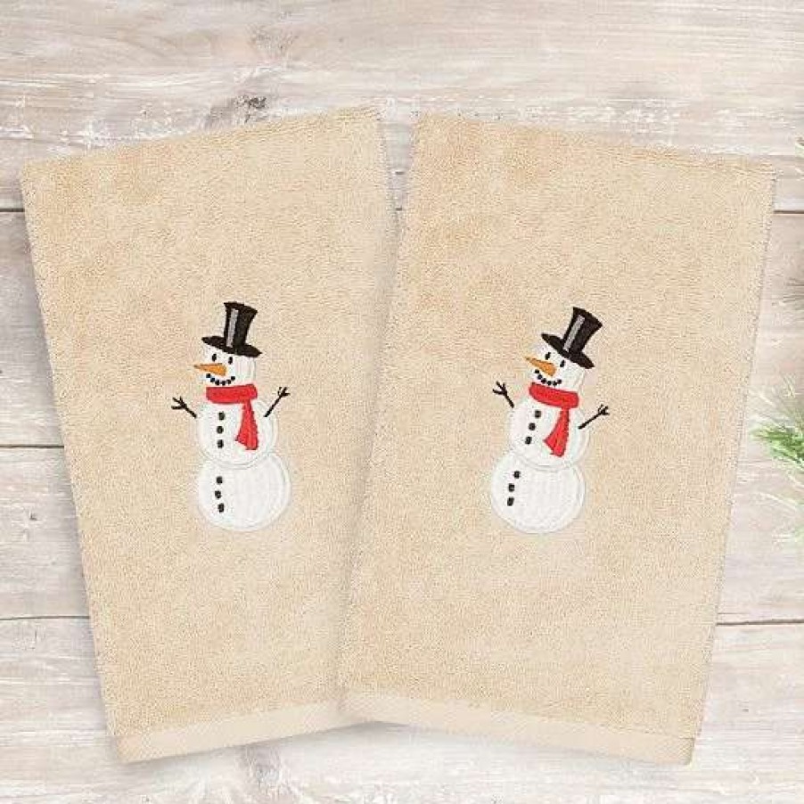 Bed & Bath * | Linum Home Textiles 2-Pack Snowman Embroidered Hand Towel Set White