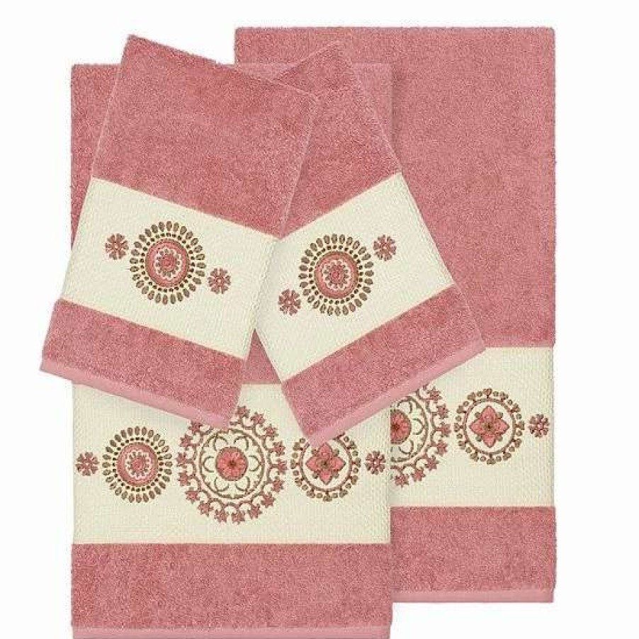 Bed & Bath * | Linum Home Textiles 4-Piece Turkish Cotton Isabelle Embellished Towel Set Teal