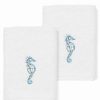 Bed & Bath * | Linum Home Textiles Turkish Cotton Sofia 2-Pack Embellished Washcloth Set White Blue