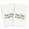 Bed & Bath * | Linum Home Textiles Christmas 2-Pack Happy Holidays Embroidered Luxury Turkish Cotton Hand Towels White