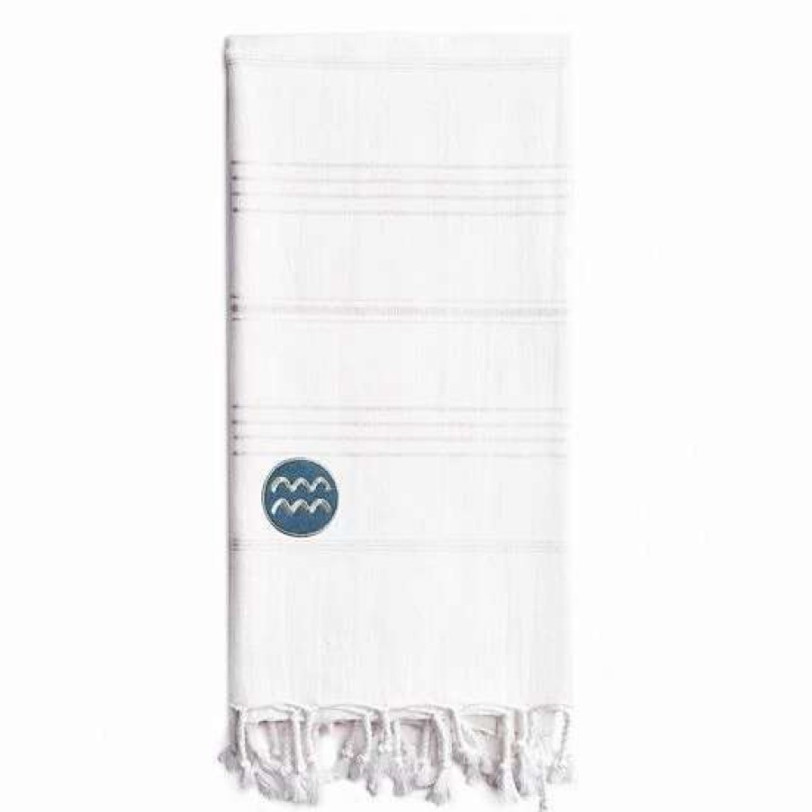 Bed & Bath * | Linum Home Textiles Turkish Cotton Summer Fun Horoscope Aquarius Pestemal Beach Towel Gray Aquarius