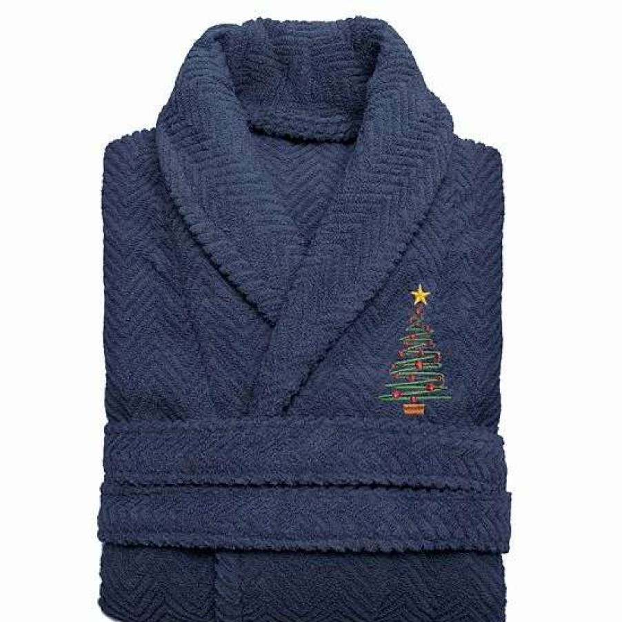 Clothing * | Linum Home Textiles Turkish Cotton Herringbone Weave Embroidered Christmas Tree Bathrobe White