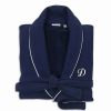 Clothing * | Linum Home Textiles Turkish Cotton Satin Piped Trim Waffle Terry Navy Bathrobe