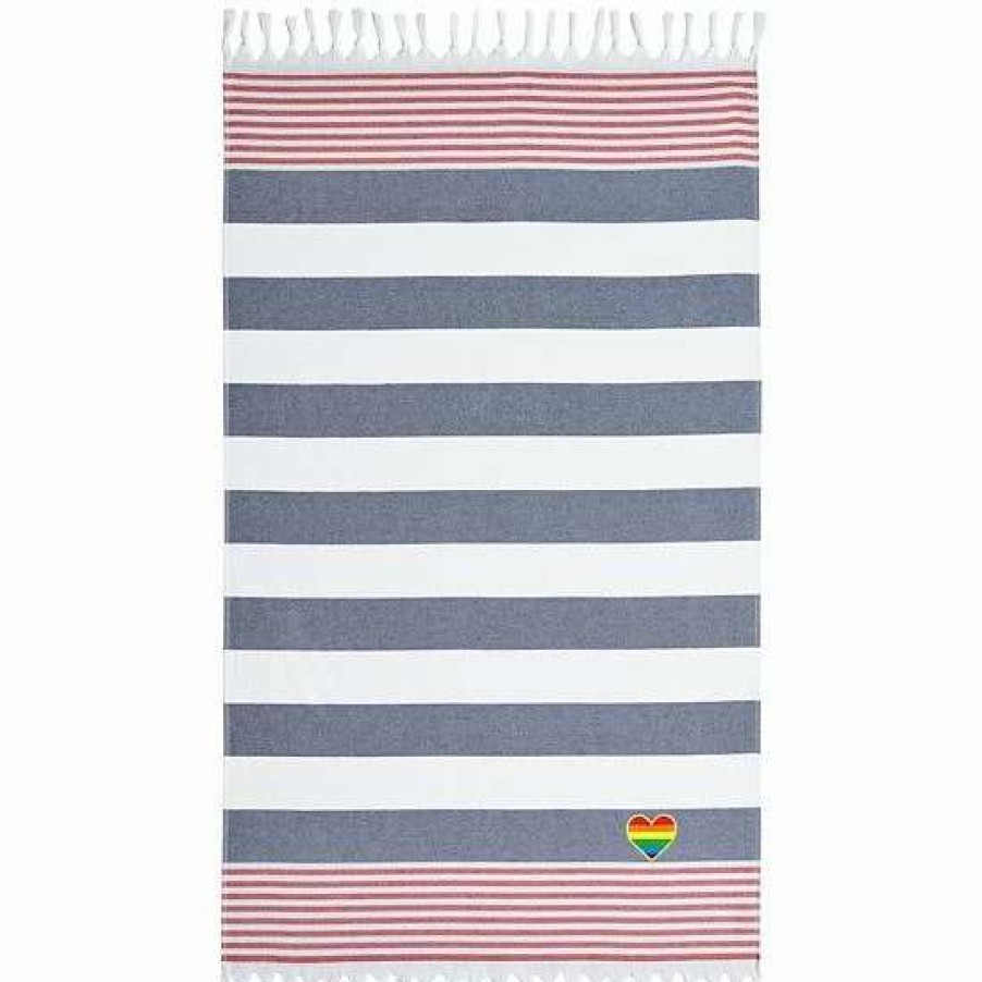 Bed & Bath * | Linum Home Textiles Turkish Cotton Patriotic Cheerful Rainbow Heart Pestemal Beach Towel