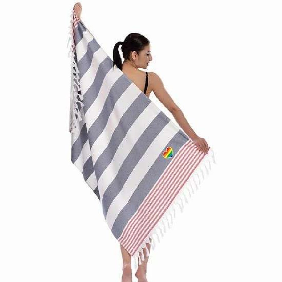 Bed & Bath * | Linum Home Textiles Turkish Cotton Patriotic Cheerful Rainbow Heart Pestemal Beach Towel