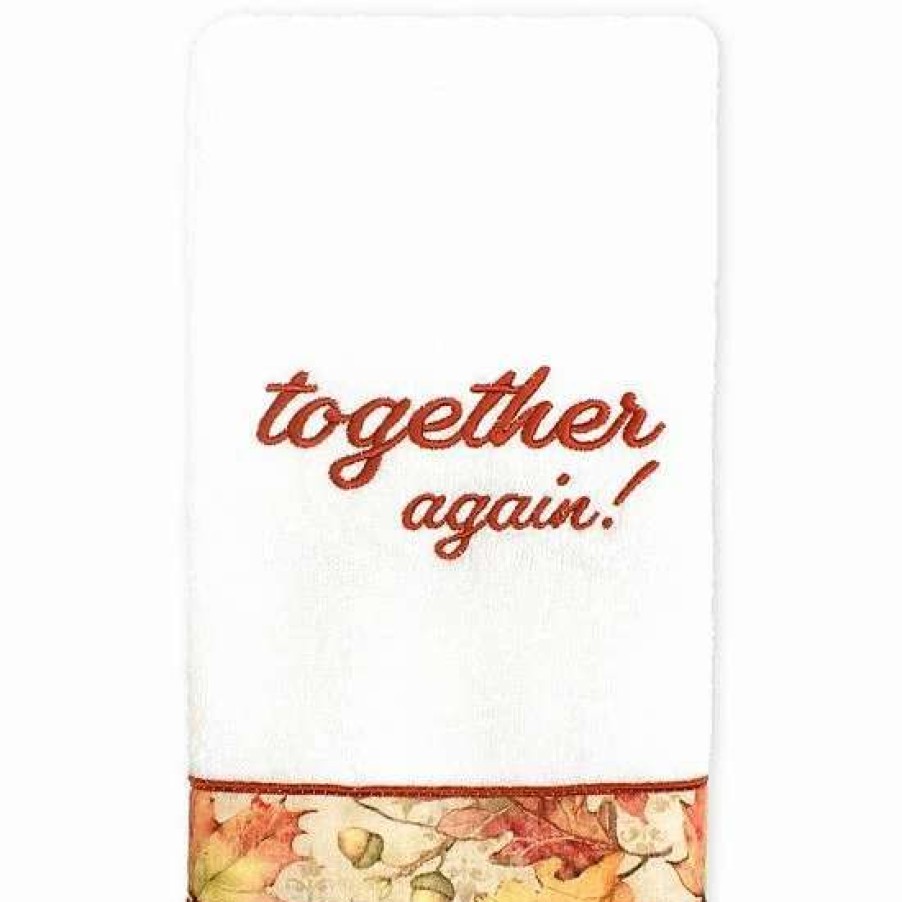 Bed & Bath * | Linum Home Textiles Thanksgiving Together Again Embroidered Hand Towel White