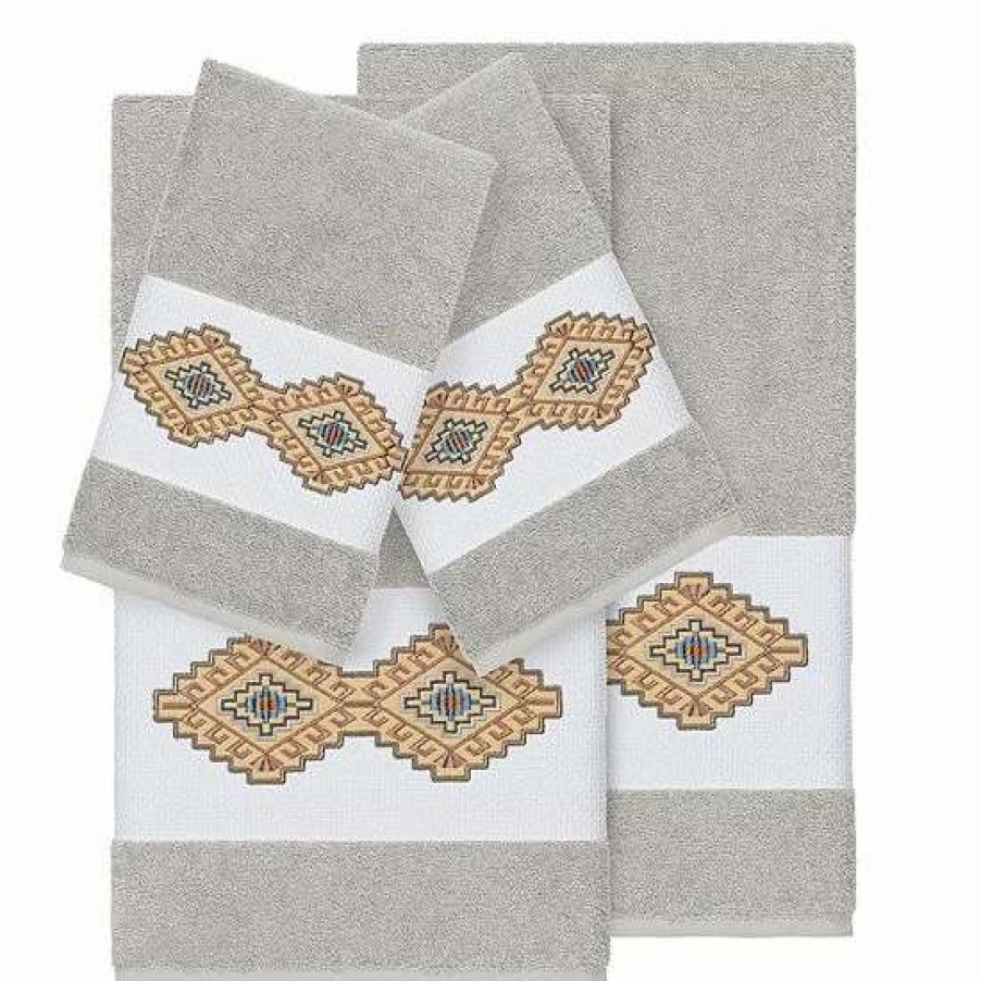 Bed & Bath * | Linum Home Textiles 4-Piece Turkish Cotton Gianna Embellished Towel Set Dark Gray