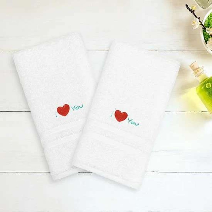 Bed & Bath * | Linum Home Textiles "I Love You" Embroidered 2-Pack Hand Towels Pink