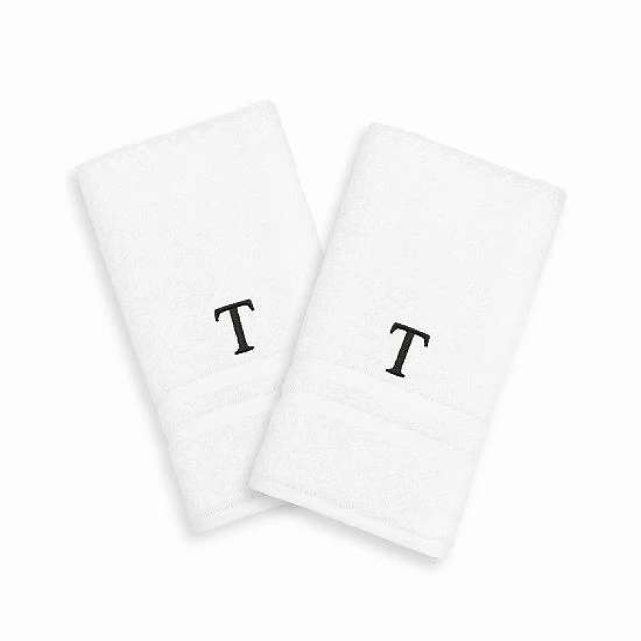 Bed & Bath * | Linum Home Textiles 2-Pack Black Monogram Hand Towel