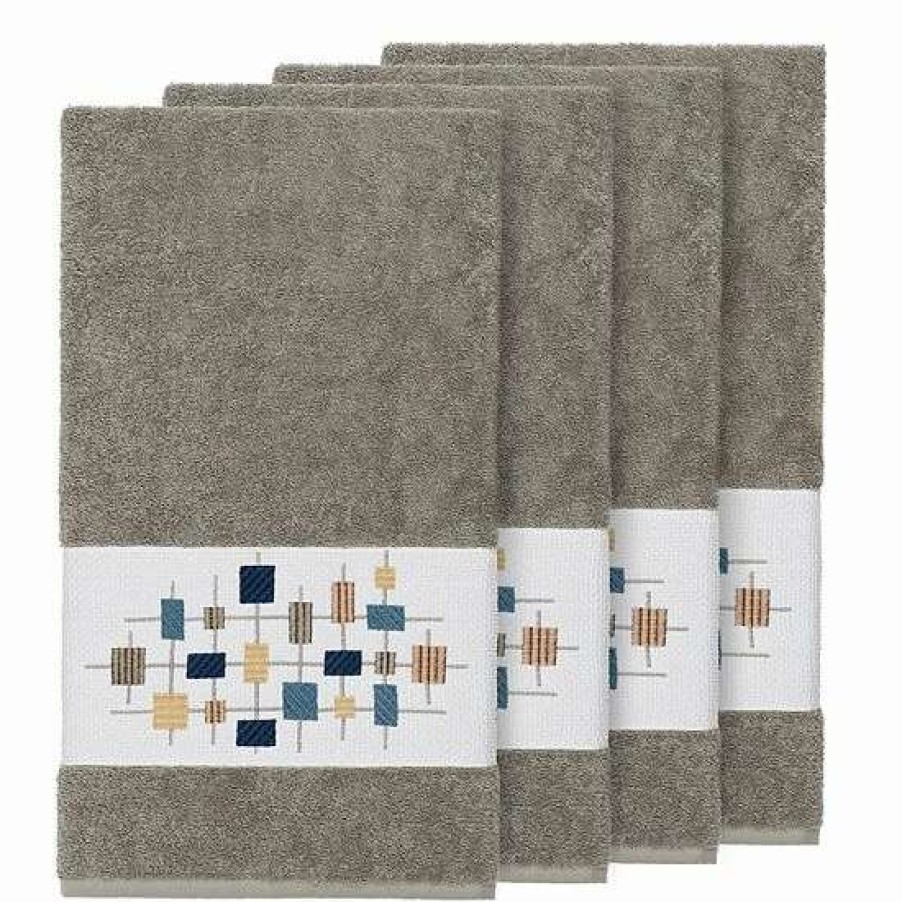 Bed & Bath * | Linum Home Textiles Turkish Cotton Khloe Embellished Bath Towel Set Light Gray