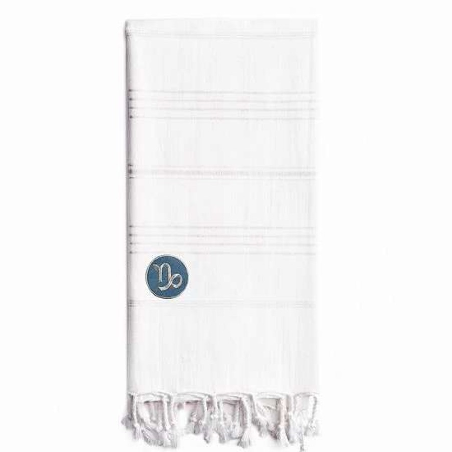 Bed & Bath * | Linum Home Textiles Turkish Cotton Summer Fun Horoscope Capricorn Pestemal Beach Towel White Capricorn