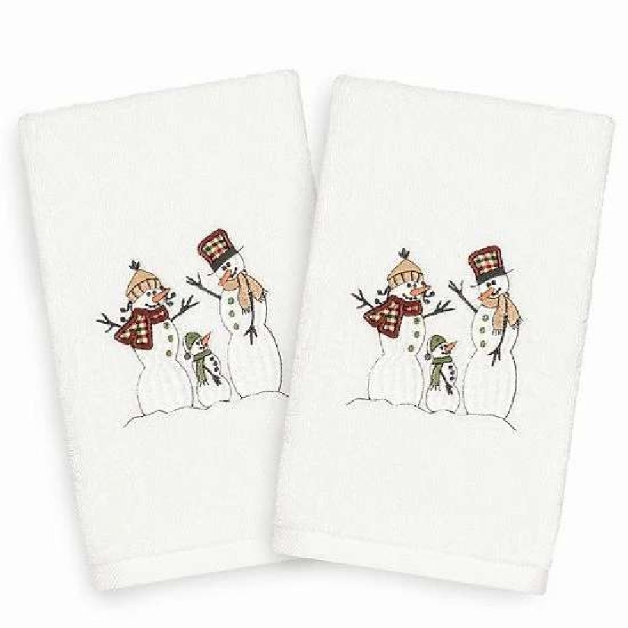 Bed & Bath * | Linum Home Textiles 2-Pack Christmas Snow Family Embroidered Hand Towel Set Sand