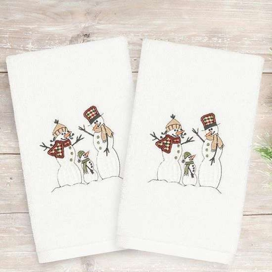 Bed & Bath * | Linum Home Textiles 2-Pack Christmas Snow Family Embroidered Hand Towel Set Sand