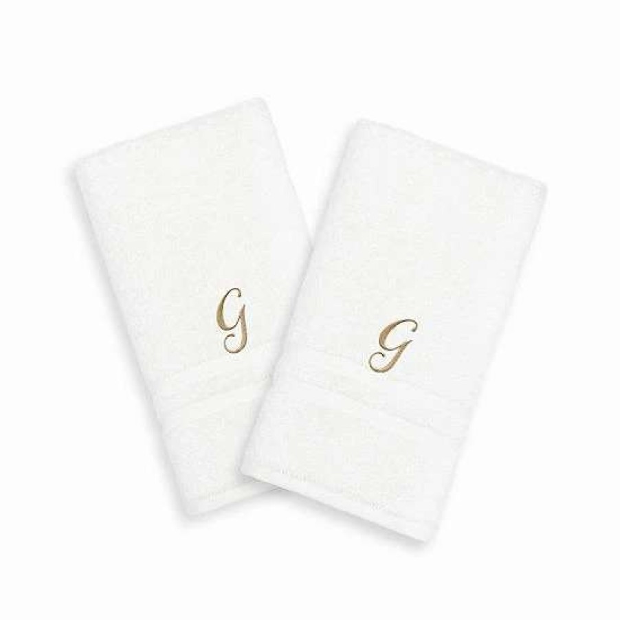 Bed & Bath * | Linum Home Textiles Gold-Tone Script Denzi Single Letter 2-Pack Monogram Hand Towel