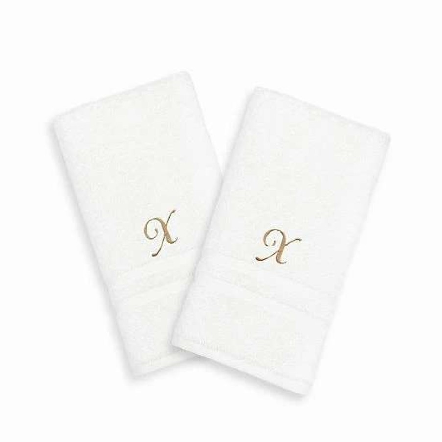 Bed & Bath * | Linum Home Textiles Gold-Tone Script Denzi Single Letter 2-Pack Monogram Hand Towel