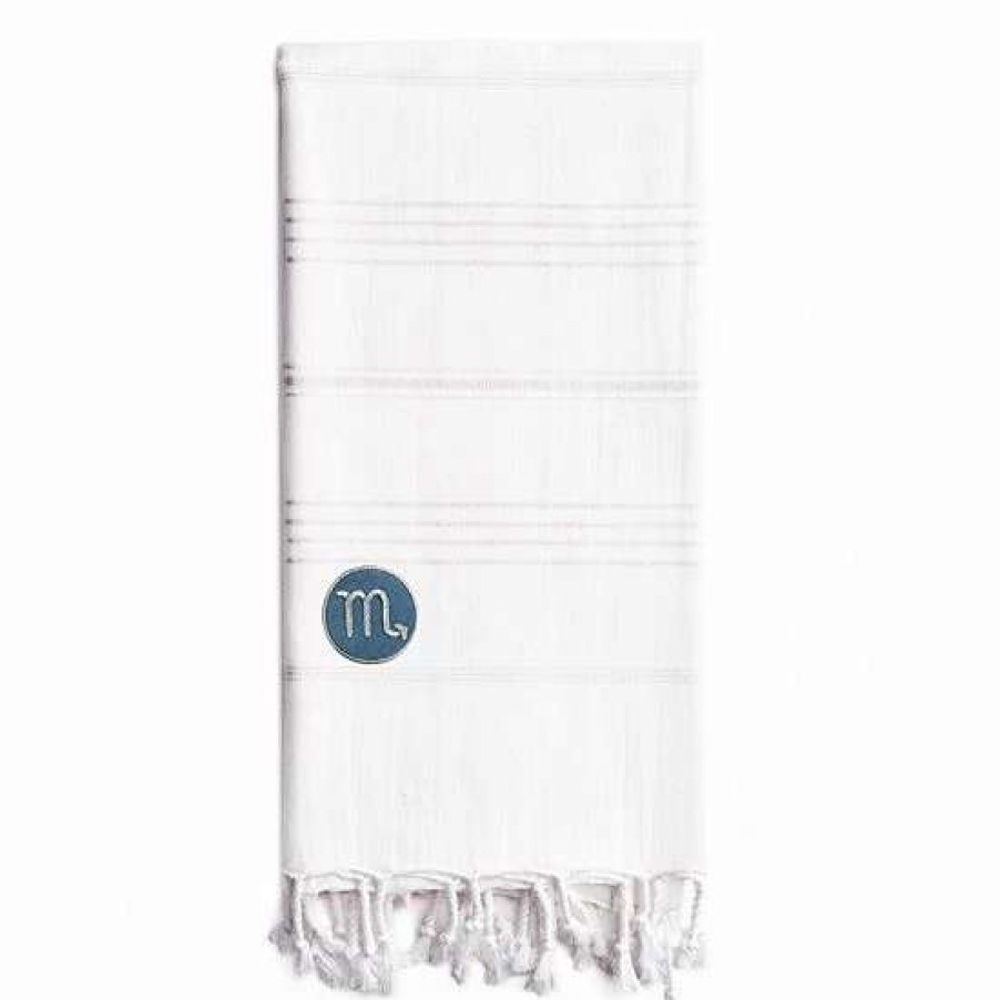 Bed & Bath * | Linum Home Textiles Turkish Cotton Summer Fun Horoscope Scorpio Pestemal Beach Towel White Scorpio