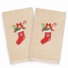 Bed & Bath * | Linum Home Textiles 2-Pack Christmas Stocking Embroidered Hand Towel Set Sand