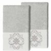 Bed & Bath * | Linum Home Textiles Turkish Cotton Alyssa 2-Pack Embellished Hand Towel Set Light Gray