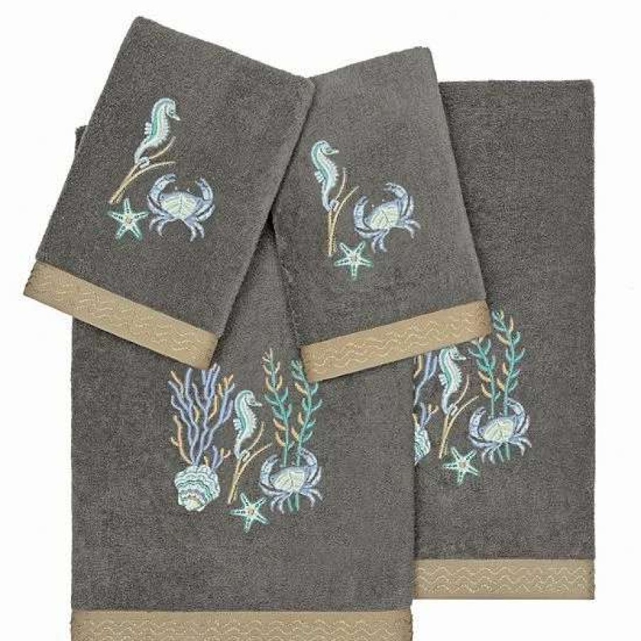 Bed & Bath * | Linum Home Textiles Turkish Cotton Aaron 4-Piece Embellished Towel Set Cocoa