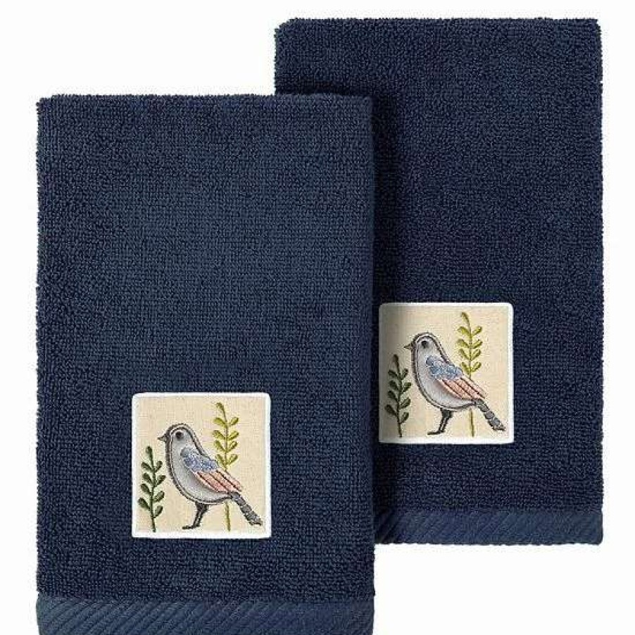 Bed & Bath * | Linum Home Textiles Turkish Cotton Belinda 2-Piece Embellished Fingertip Towel Set Marine