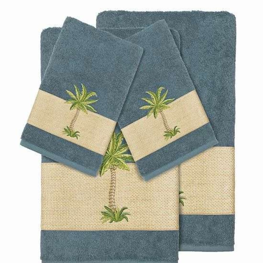 Bed & Bath * | Linum Home Textiles 4-Piece Colton Embellished Bath Towel Set Teal