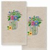 Bed & Bath * | Linum Home Textiles Country Bouquet Embroidered Luxury Turkish Cotton Hand Towels 2-Pack Set White