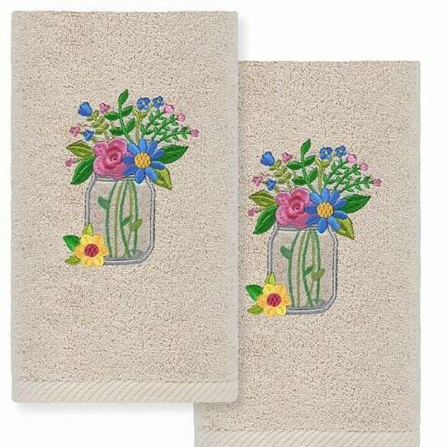 Bed & Bath * | Linum Home Textiles Country Bouquet Embroidered Luxury Turkish Cotton Hand Towels 2-Pack Set White