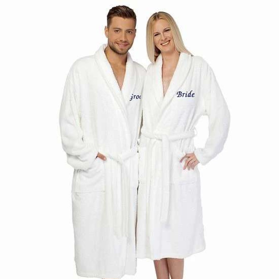 Clothing * | Linum Home Textiles "Bride" Embroidered Cotton Terry Bathrobe Navy