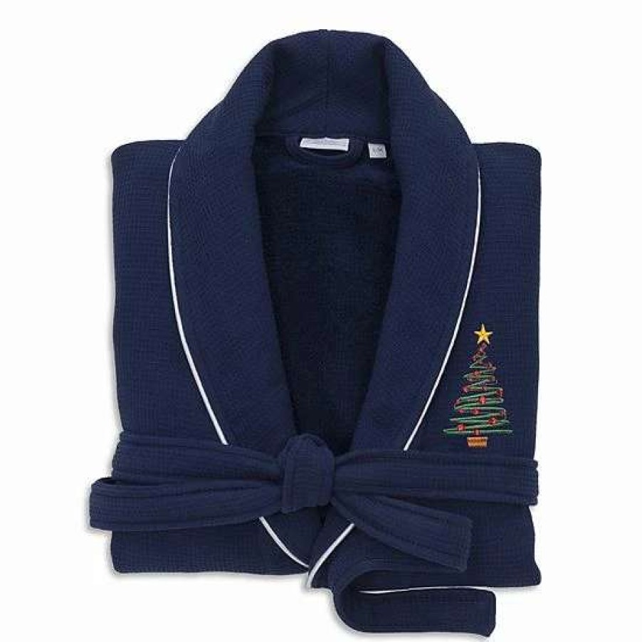 Clothing * | Linum Home Textiles Waffle Terry Embroidered Christmas Tree Bathrobe Dark Gray